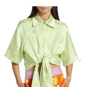 NWT! Rosie Assoulin Pastel Green Tie-Front Shirt Size Small